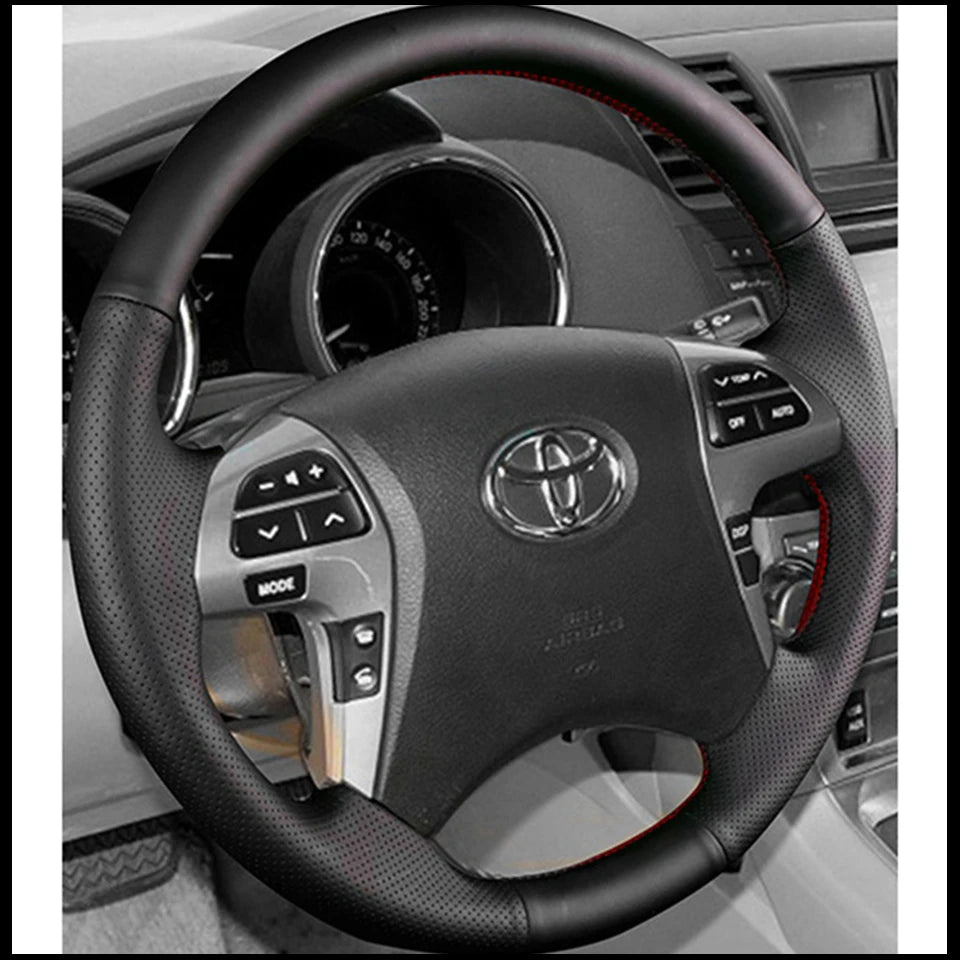 Car Steering Wheel Cover Hand-stitched Soft Black Artificial Leather For Toyota Fortuner Hilux 2012-2015
