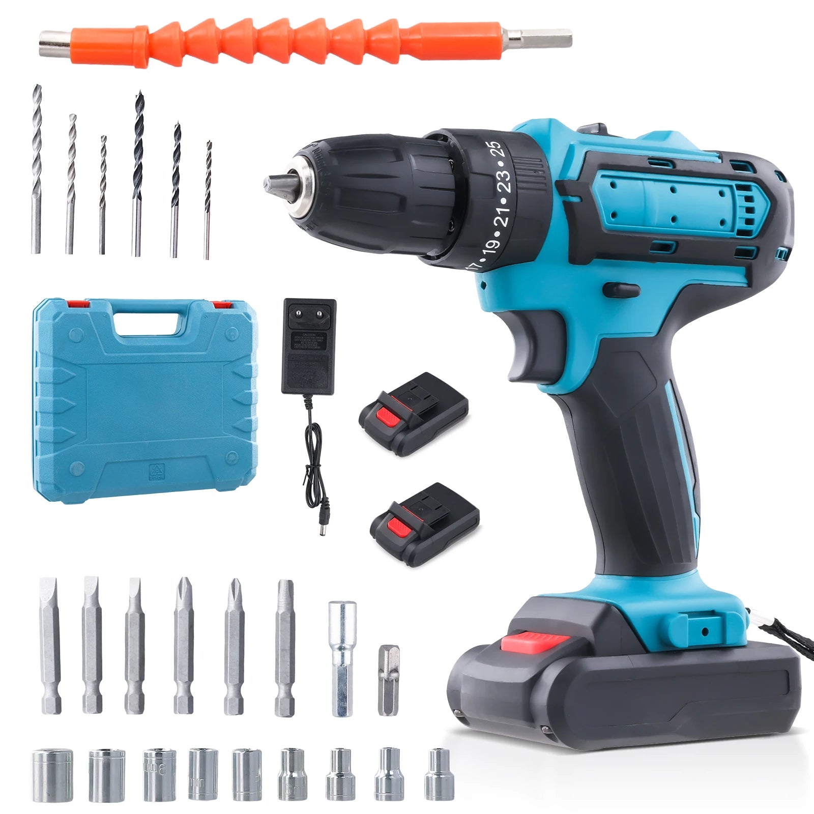 Trapano Avvitatore a Batteria 21V con Funzione a Percussione, Tassellatore Rotante, Trapano a Percussione a 2 Velocità, Set Avvitatore Elettrico con 2 Batterie