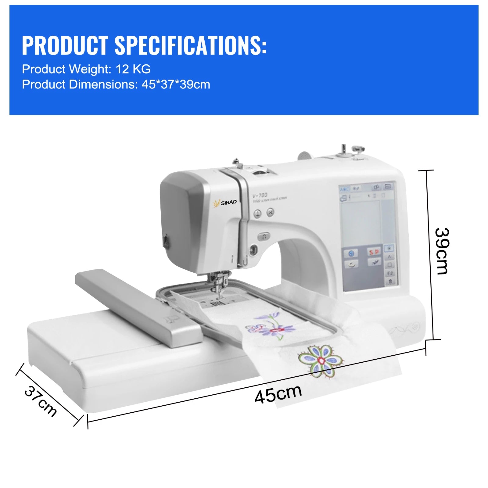 SIHAO Embroidery Machine Home Commercial Automatic Computerized LOGO Letters MRSV700 Electric Sewing With Touch Screen