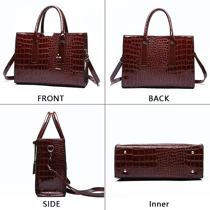 Borsa a mano di lusso vintage da donna con motivo coccodrillo, borsa a tracolla in pelle di grande capacità, per lavoro