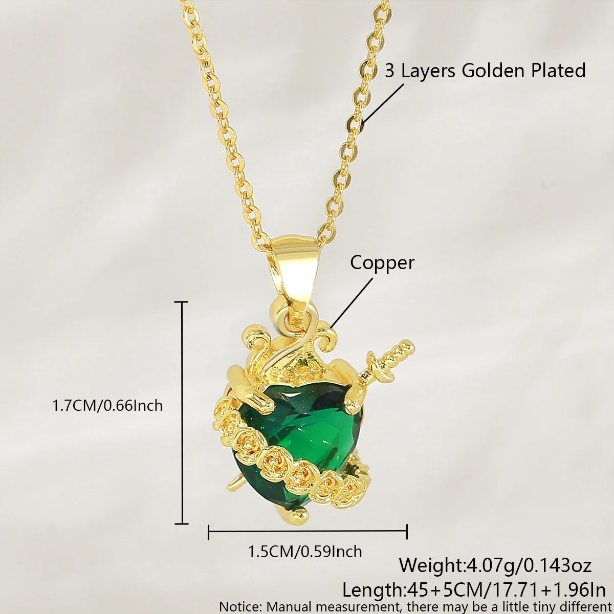 SUNSLL Nieuwe Vergulde Zirkonia Smaragd Heilig Hart Vlam Doorn Kruis Ketting Modieus Veelzijdig Dames Sieraden Cadeau