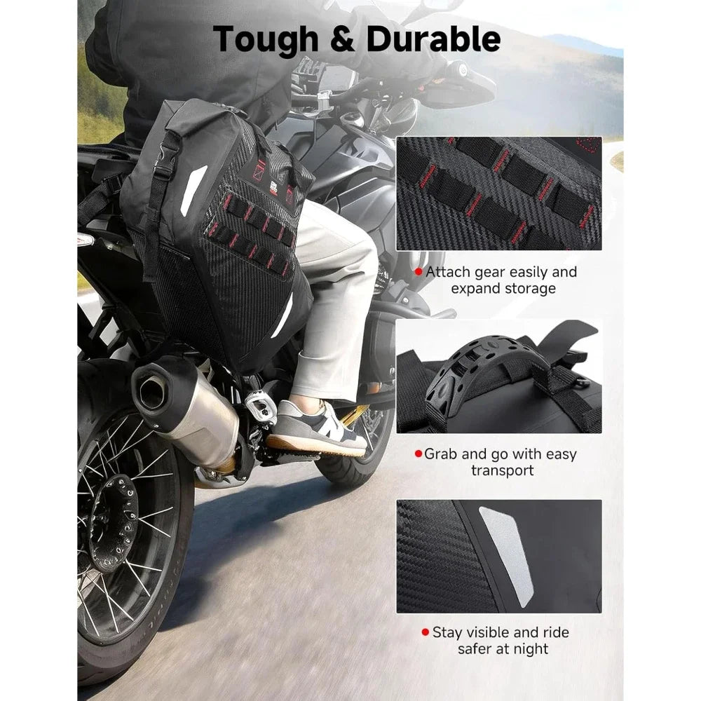 Motorcycle Saddlebags 30L PVC Waterproof Soft Panniers Side Tail Bag for Motorbike Dirtbike Dual Sport Bike Adventure Saddle Bag