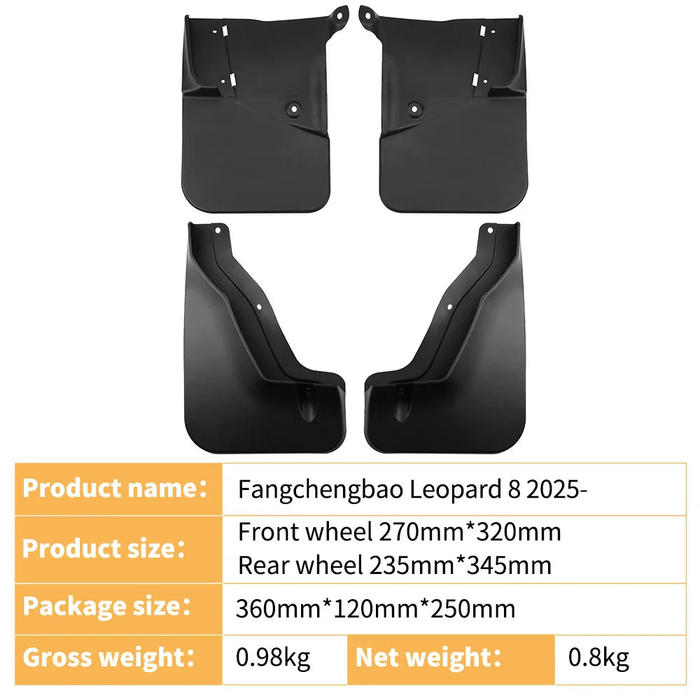 For 2025 BYD Formula Leopard 8 Front Rear Mud Flaps Mudguards Splash Guards Soft Rubber Accessories