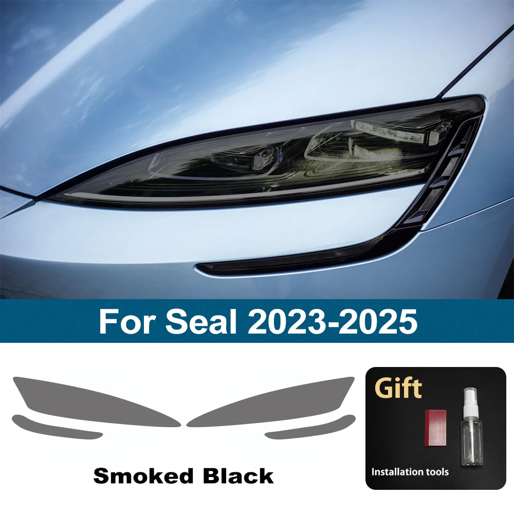 For BYD Seal 2023-2025 Smoke Black Car Headlight Protective Film TPU PPF High-Gloss Vinyl Film Pre-cut Anti-Scratch Custom Fit
