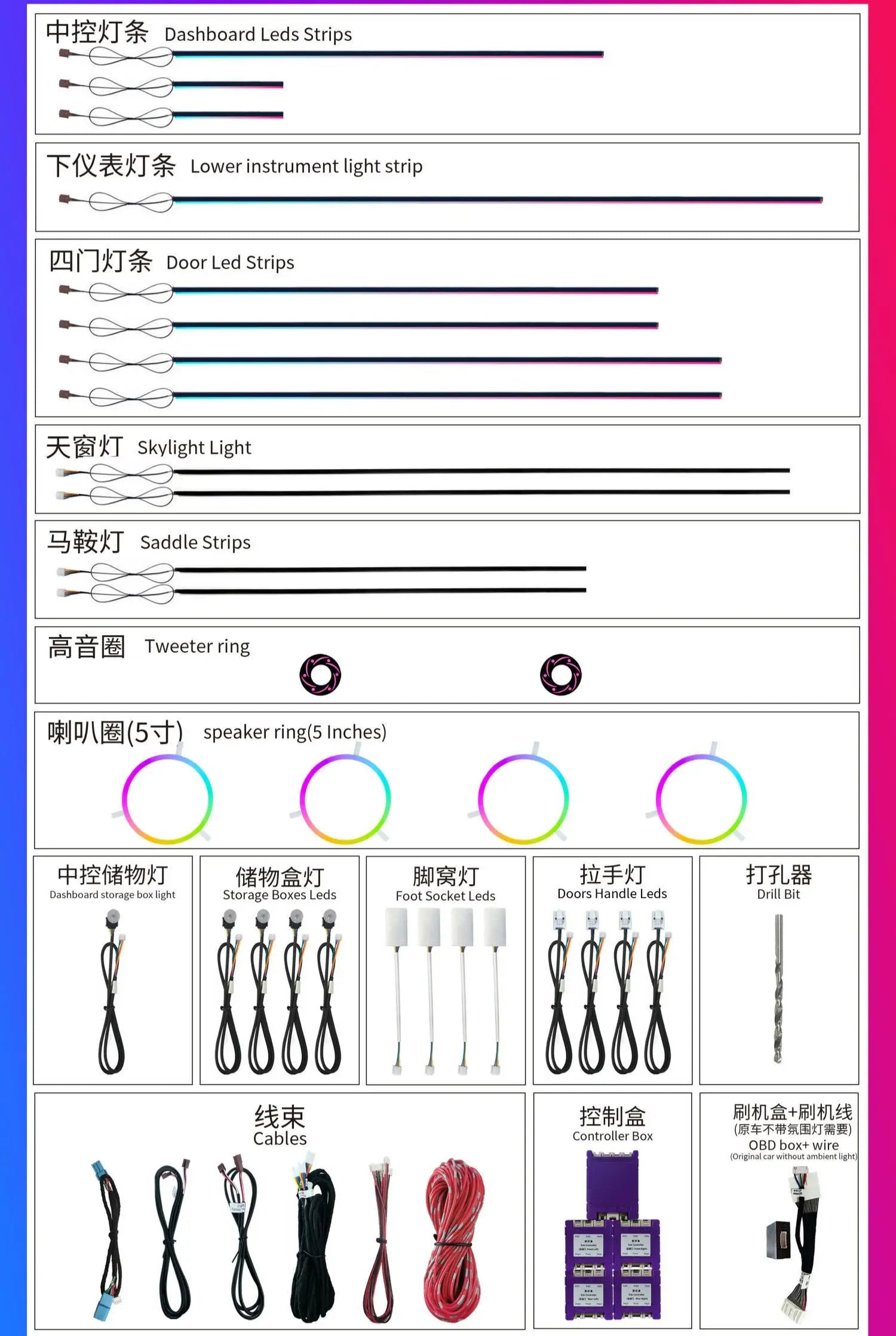 Car Ambient Light for BYD Dolphin 06 GT 25 31 Leds Active Rainbow Kit Control by Screen Mobile App Automobile Decorative Lights