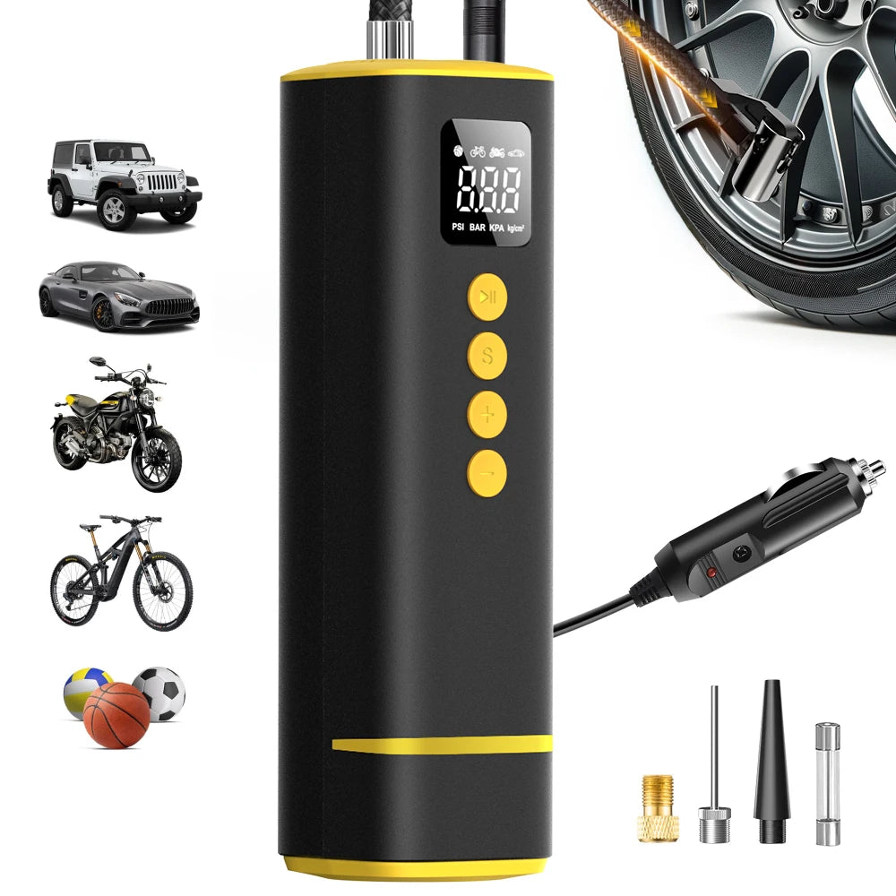 CARSUN Wired Mini Tire Inflator Portable Air Compressor With Extended Cord Suitable For Car Bike Motorcycle Routine Inflation