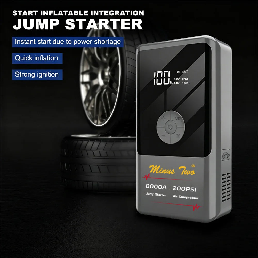 2000A Jump Starter with 160PSI Air Compressor, 12V Car Battery Booster, 65W Fast Charge, 88.6 WHPortable Tire Inflator
