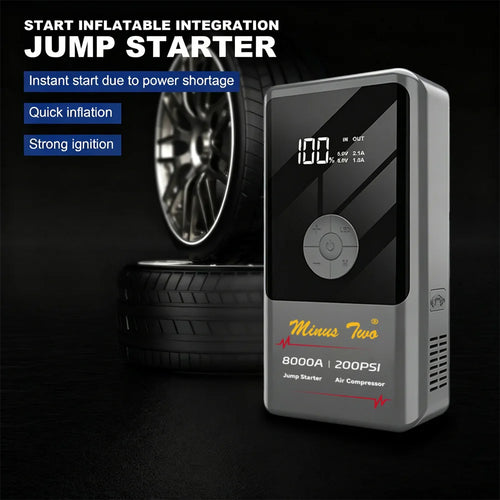 2000A Jump Starter with 160PSI Air Compressor, 12V Car Battery Booster, 65W Fast Charge, 88.6 WHPortable Tire Inflator