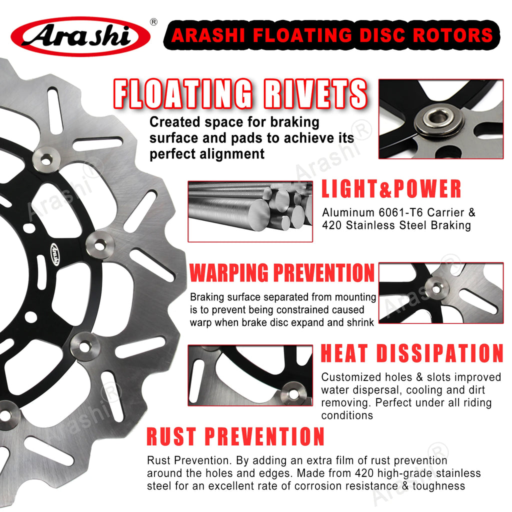 Arashi 1 Set For KAWASAKI ZX6R NINJA 600 2007 2008 2009 2010 2011 2012 2013 2014 2015 CNC Front Rear Brake Disc Rotors ZX-6R