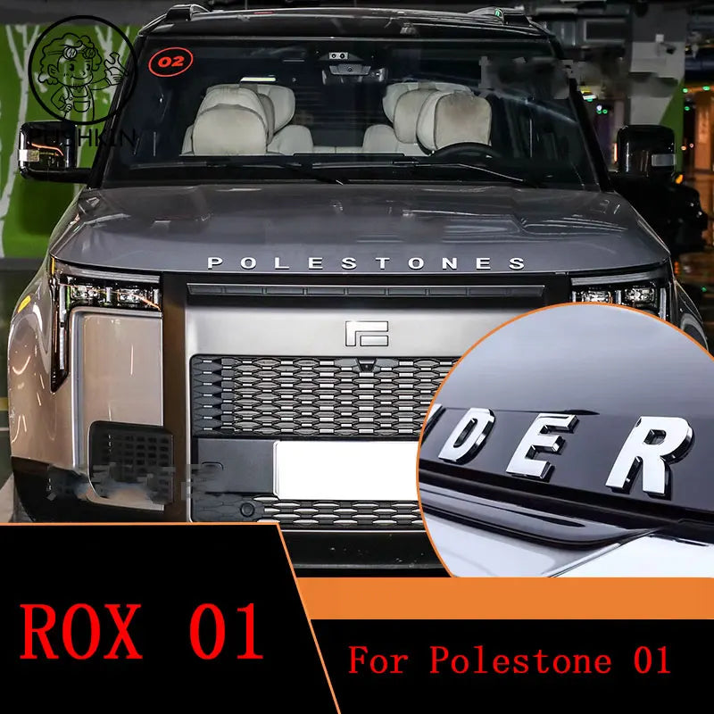 For BAIC JISHI ROX 01 polestone 01 Car Front Hood 3D metal Sticker Auto Logo Letter Patch black silver with 3M Tape