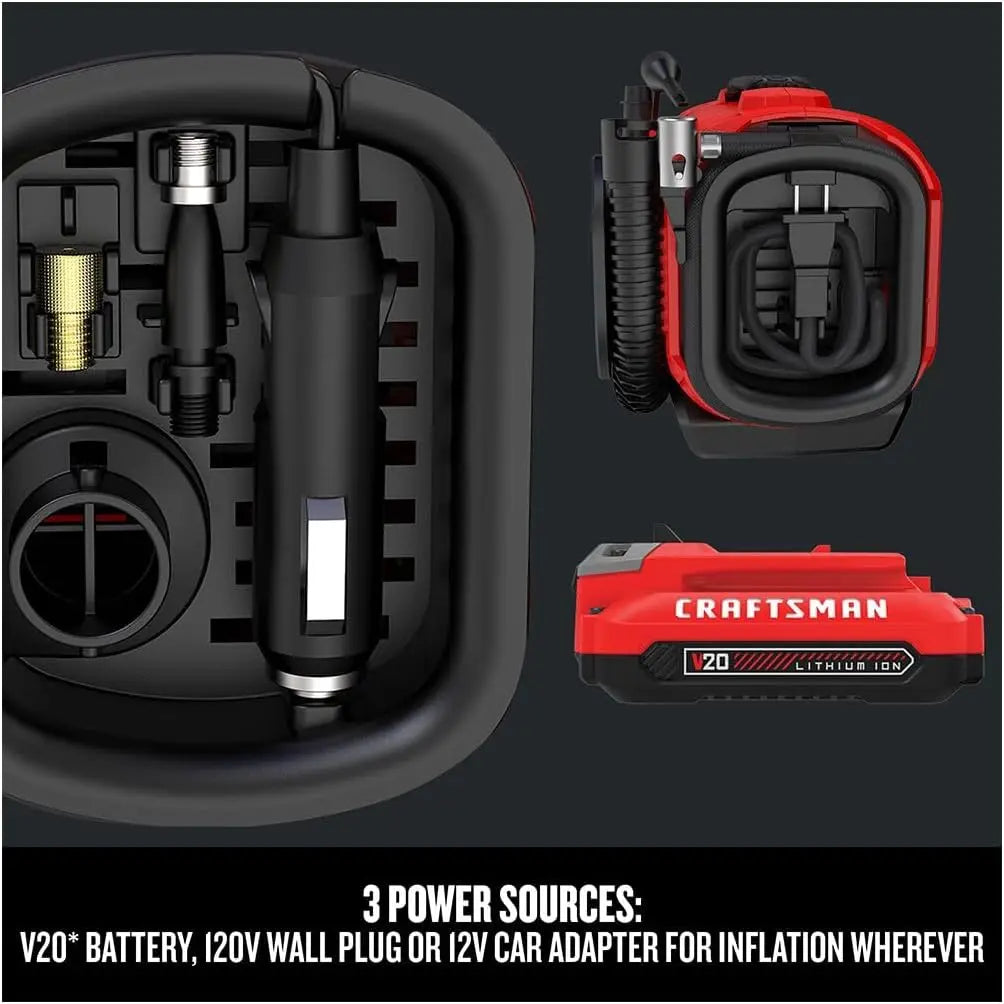 3-in-1 Tire Inflator: Cordless, 120V, 12V Car Adapter, Auto Shutoff, Digital Gauge, Portable Air Compressor