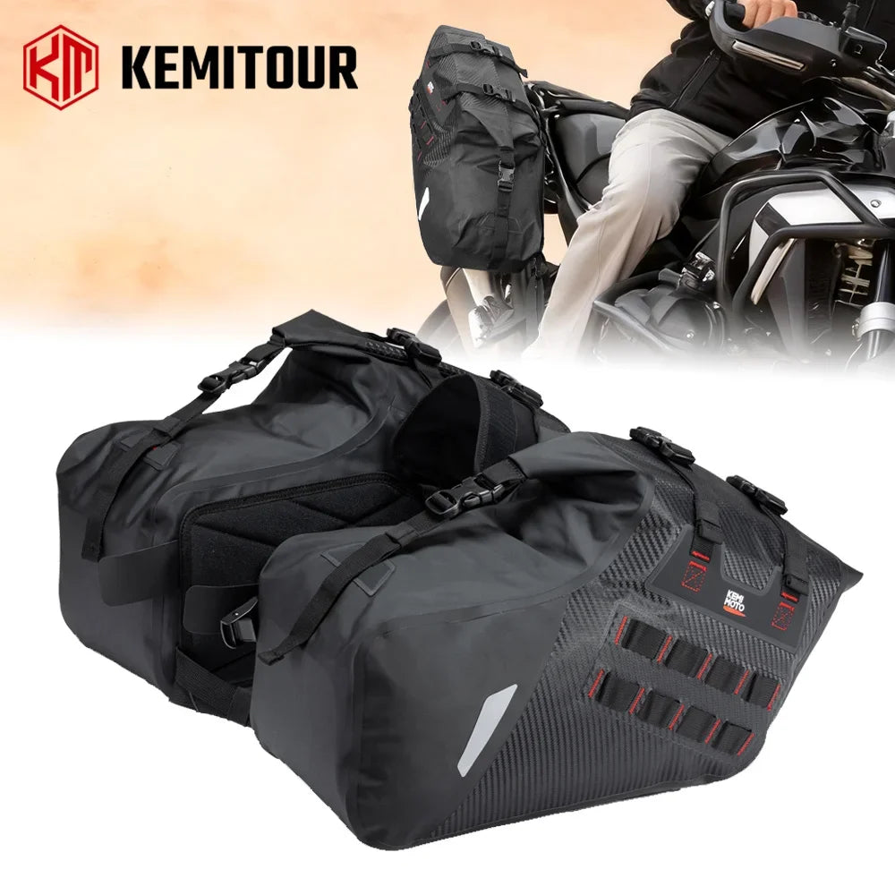 Motorcycle Saddlebags 30L PVC Waterproof Soft Panniers Side Tail Bag for Motorbike Dirtbike Dual Sport Bike Adventure Saddle Bag
