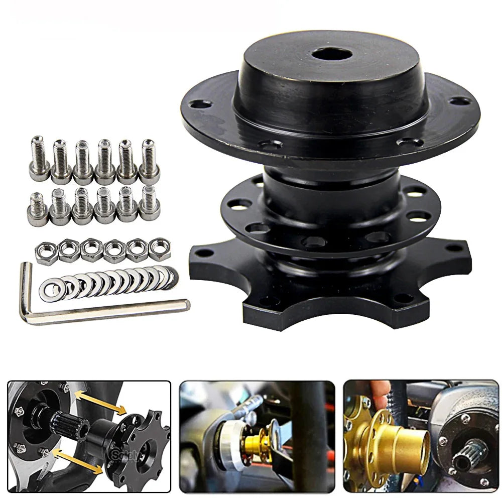 Universal 6 Hole Design Steering Wheel Hub Adapter Quick Release Boss Kit for Auto Modification，Connection Base Quick Release