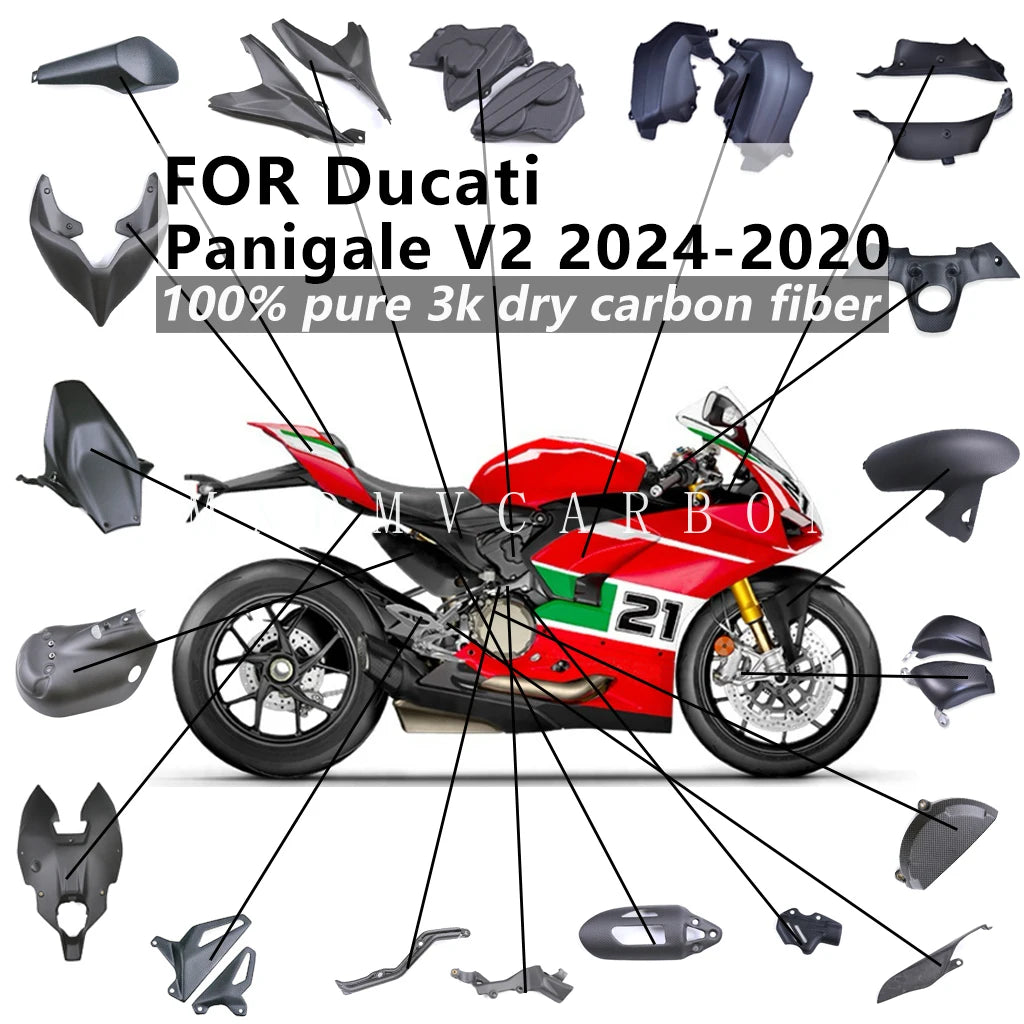 For Ducati Panigale V2 2024 2023 -2020 3K Dry Carbon Fiber Fender Frame Cover Fixed Wing Fuel Tank Side Panel Full Fairing Kits