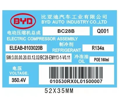 Hybrid Car AC Compressor Electric Compressor for BYD E2 E3 350.4V Model BC28B  OEM ELEAB-8103020B New