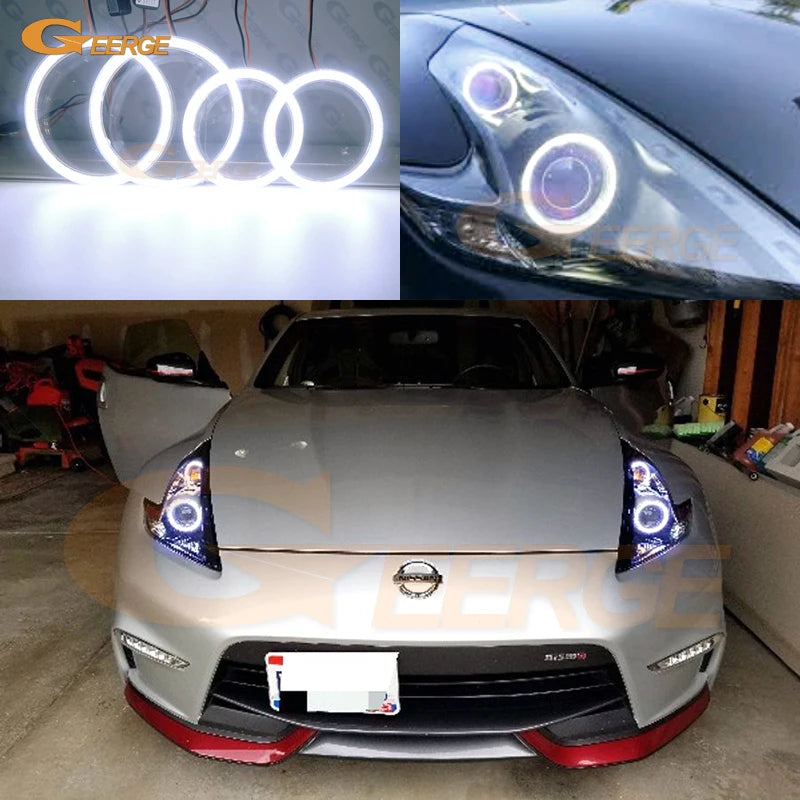 طقم حلقات هالو على شكل عيون ملائكة، مصابيح COB LED فائقة السطوع ممتازة، لسيارة نيسان 370Z 370 Z Z34 فيرليدي 2009 - 2020 ضوء نهاري