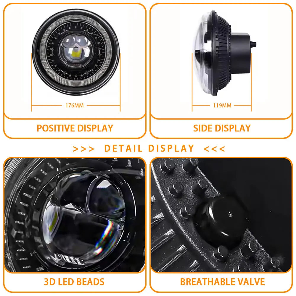7" LED DRL H4 Halo Ring Amber Turn Signal Headlamp For land rover defender Jeep JK TJ Touring Lada 4x4 Yamaha Niva