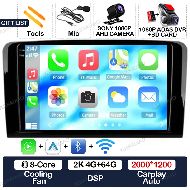 Android 17 Car Radio For Mercedes Benz GL ML W164 ML350 ML500 X164 GL35 GL45 2005 - 2012 GPS NAVI Multimedia Video Player 2DIN