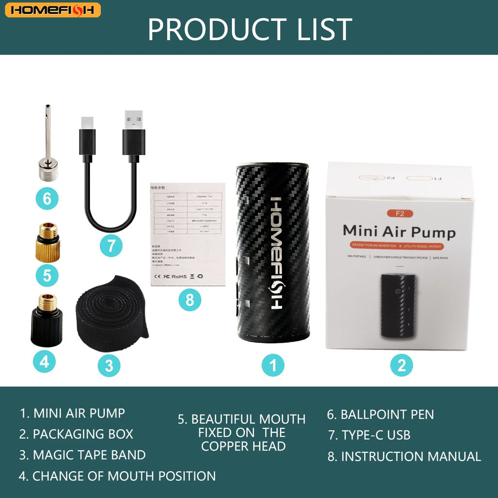 HOMEFISH 12V 120PSI Mini Air Compressor Tire Inflator Portable Electric Air Pump for Ball And Bicycle Tire Inflating