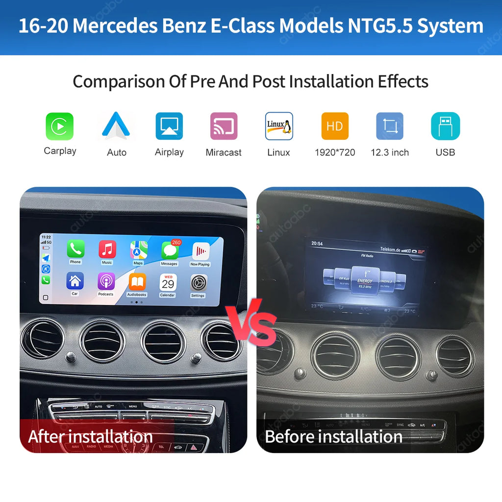 12.3 Inch Linux Carplay Multimedia Screen For Mercedes Benz E Class W213 NTG5.5 Wireless CarPlay Android Auto