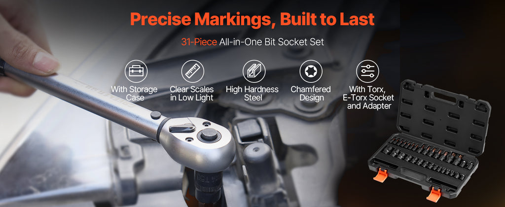 SucceBuy Torx Bit en Externe Torx Dopsleutel Set 31-delig Gelegeerd Staal en Cr-V Staal met Adapter en Verbeterde Opbergkoffer