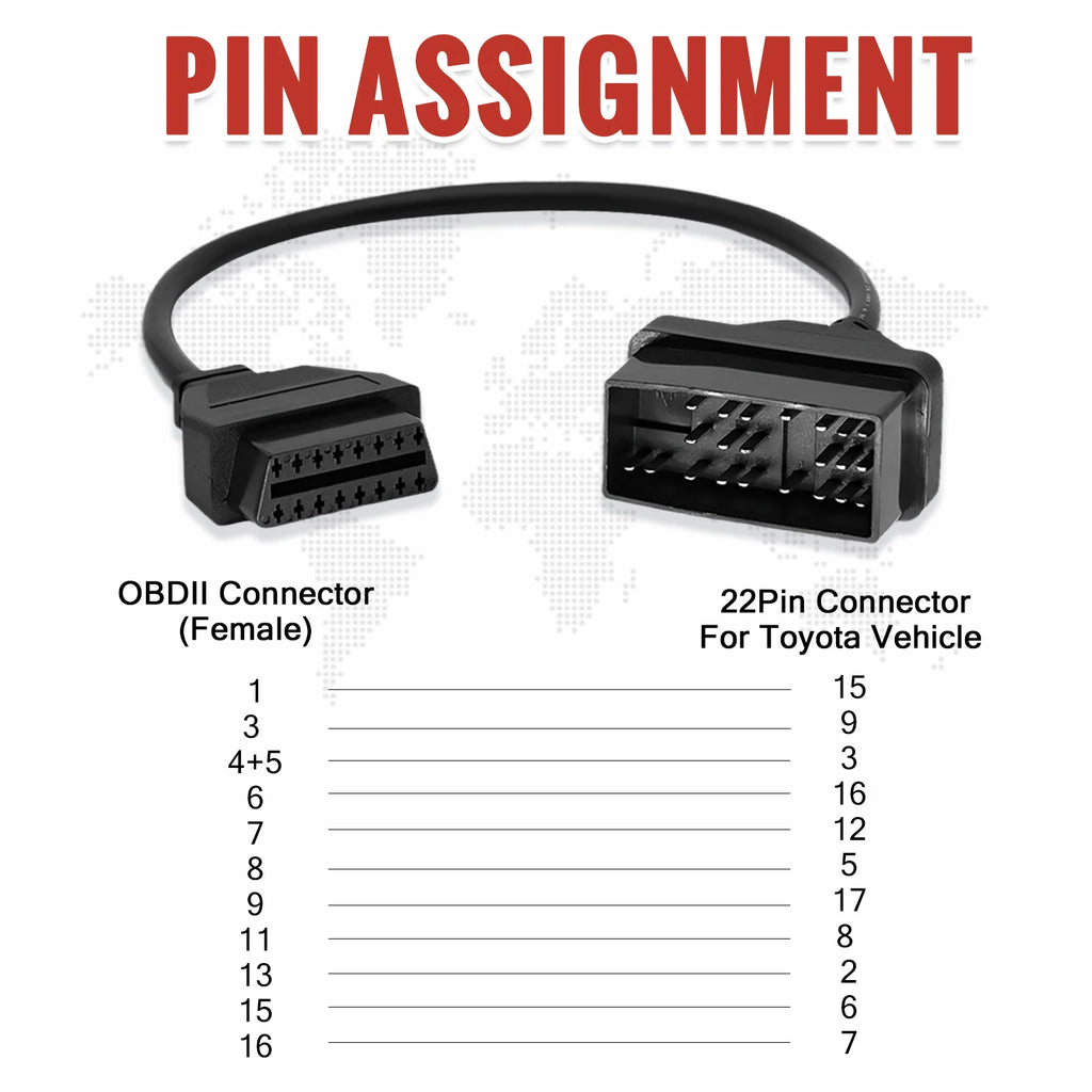22Pin إلى OBD2 لموصل تشخيص تويوتا DLC محول OBD إلى OBD2 لسيارات لاند كروزر/كارينا/كامري/كراون تشخيص K-Line ذو 22 سنًا