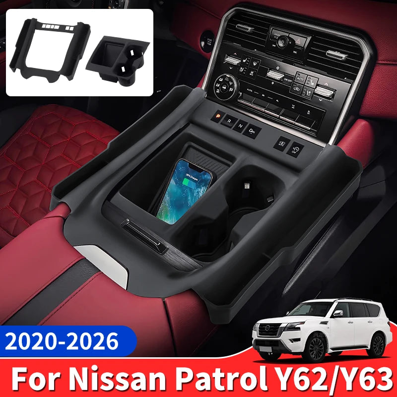 For 2020 2023 2025 2026 Nissan Patrol Y62 Y63 Center Console Silicone Cover Anti-Scratch Protective Case for Cup Holder Armrest