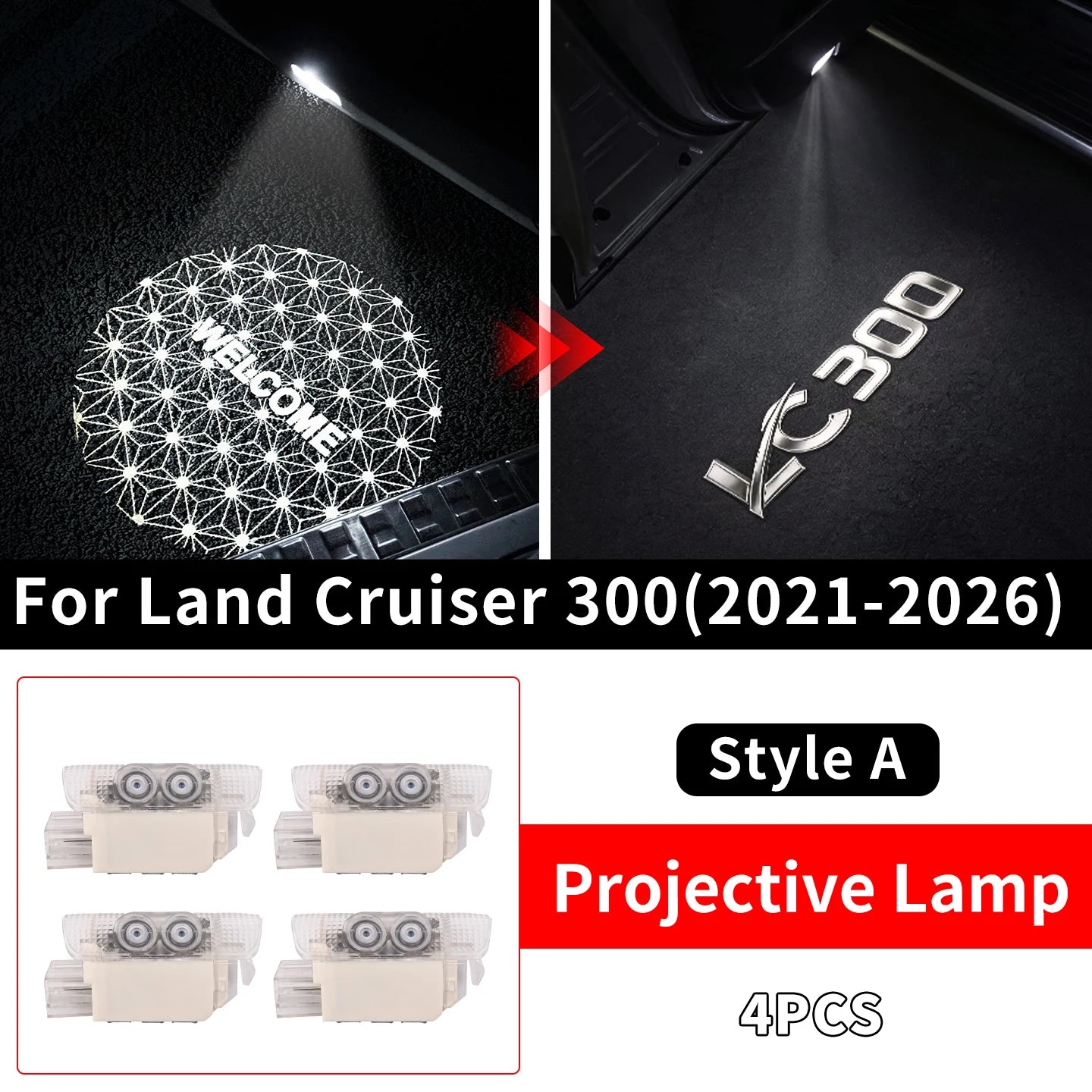 For 2022-2026 Toyota Land Cruiser 300 Dual Color Door Welcome Light LED Courtesy Projector Welcome to LC300 Exterior Accessori