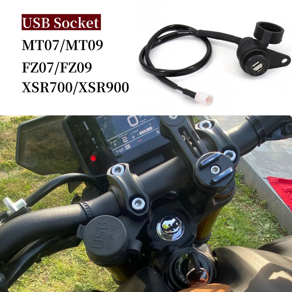 Motorcycle Double USB Socket For Yamaha MT-07 MT-09 SP Tracer 900 FZ-09 FZ-07 Tracer XSR 700 12V DV Outlet Converter USB Adapter
