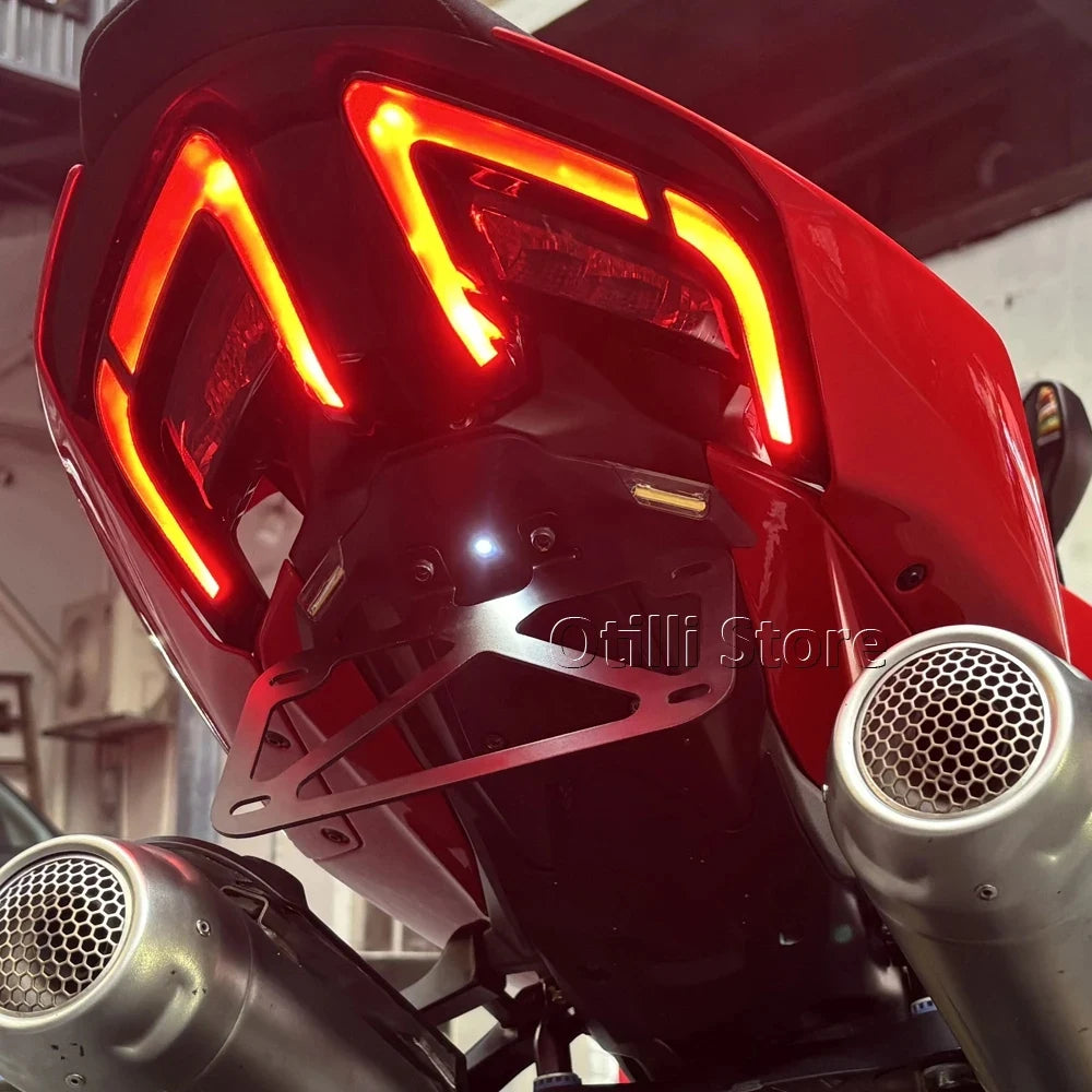 Motorcycle Rear Short Tail Fender Eliminator LED Light License Plate Holder Bracket For Ducati Panigale V4 PANIGALE V2 2025 2026