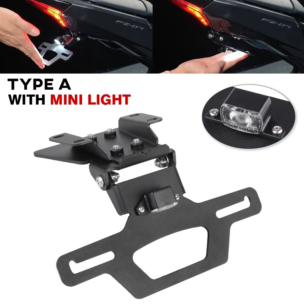 MT07 Foldable License Plate Holder For YAMAHA MT-07 FZ-07 2014-2024 Motorcycle Tail Tidy Frame Rear Fender Eliminator LED Light