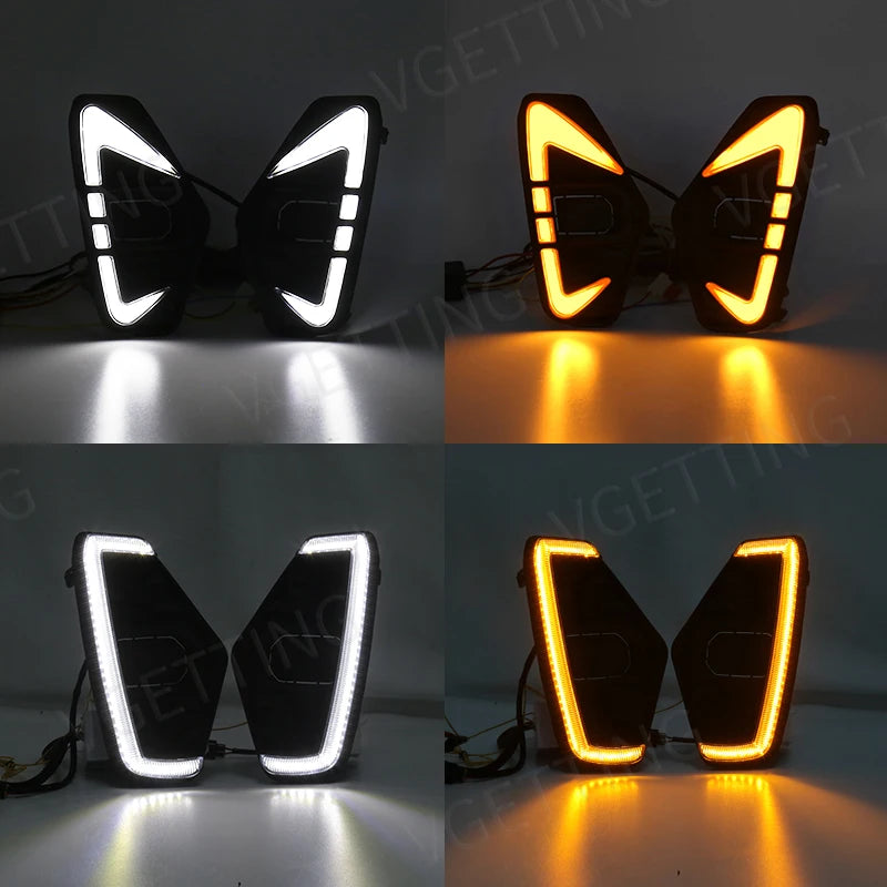 DRL Led Daytime Running Driving Fog Lamp Light Fit For Nissan Navara NP300 Frontier 2020 2021 Waterproof Turn Signal Yellow