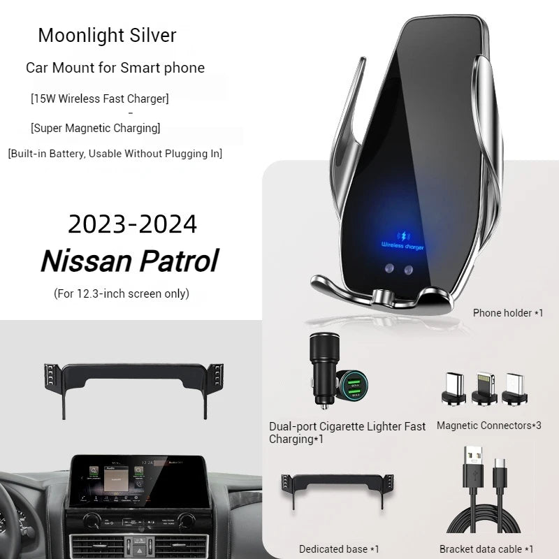 2023-2024 For Nissan Patro Safari Armada Car Screen Phone Holder Wireless Charger Phones Mount 12.3 Inch Size
