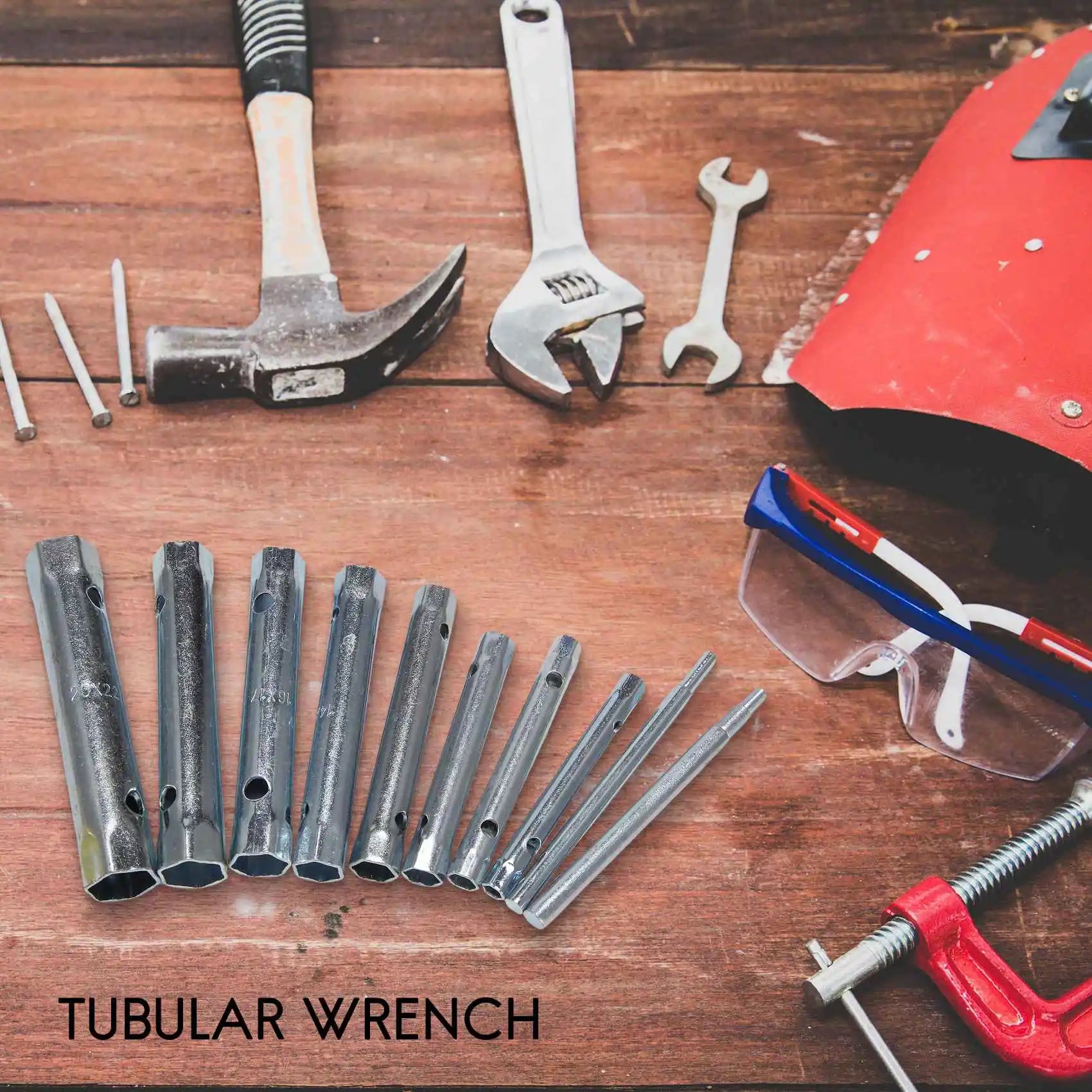 AB09 10Pcs 6-22mm Metric Tubular Box Wrench Set Tube Bar Spark-Plug Spanner Steel Double Ended for Automotive Plumb Repair