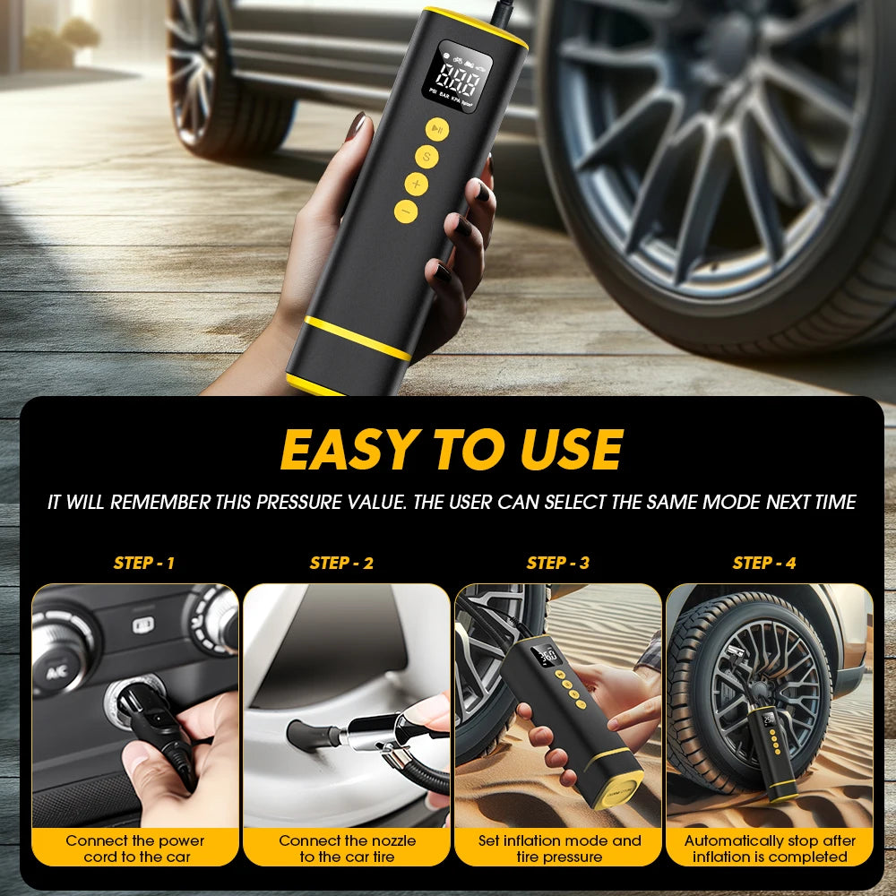 CARSUN Wired Mini Tire Inflator Portable Air Compressor With Extended Cord Suitable For Car Bike Motorcycle Routine Inflation