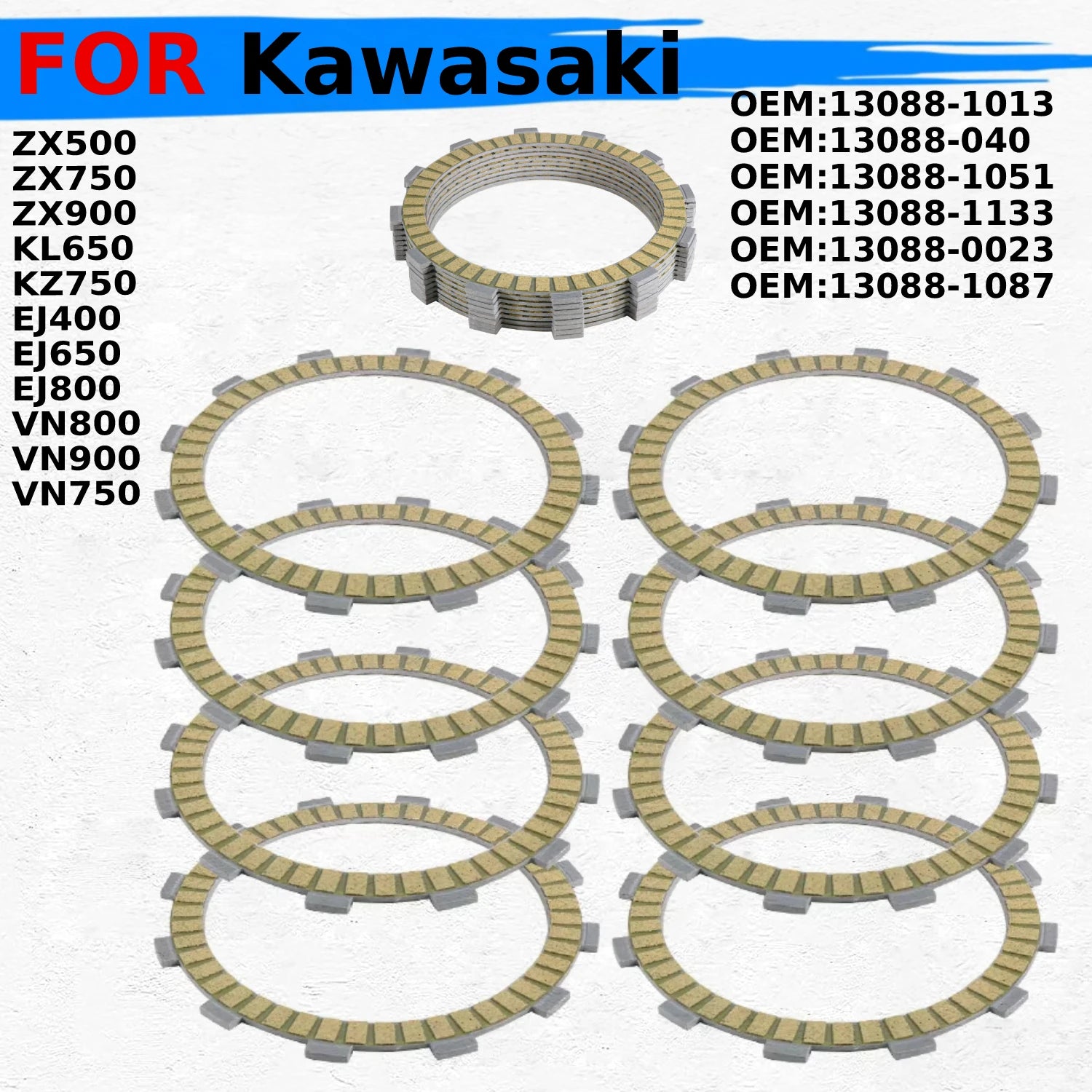 Motorcycle Friction Clutch Plates Disc For Kawasaki KZ750 LTD KL650 KLR650 ZX750 Ninja ZX-7R 750R GPX750R ZXR750 13088-1051
