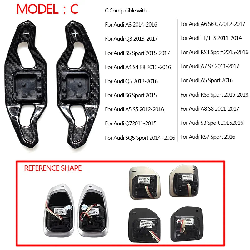 Carbon Fiber Steering Wheel Paddle Shift for Audi A3 Q3 S5 A4 S4 B8 Q5 S6 A5 S5 Q7 SQ5 Q6 S6 C7 TT TTS RS3 A7 S7 A5 RS6 A8 S8 S3