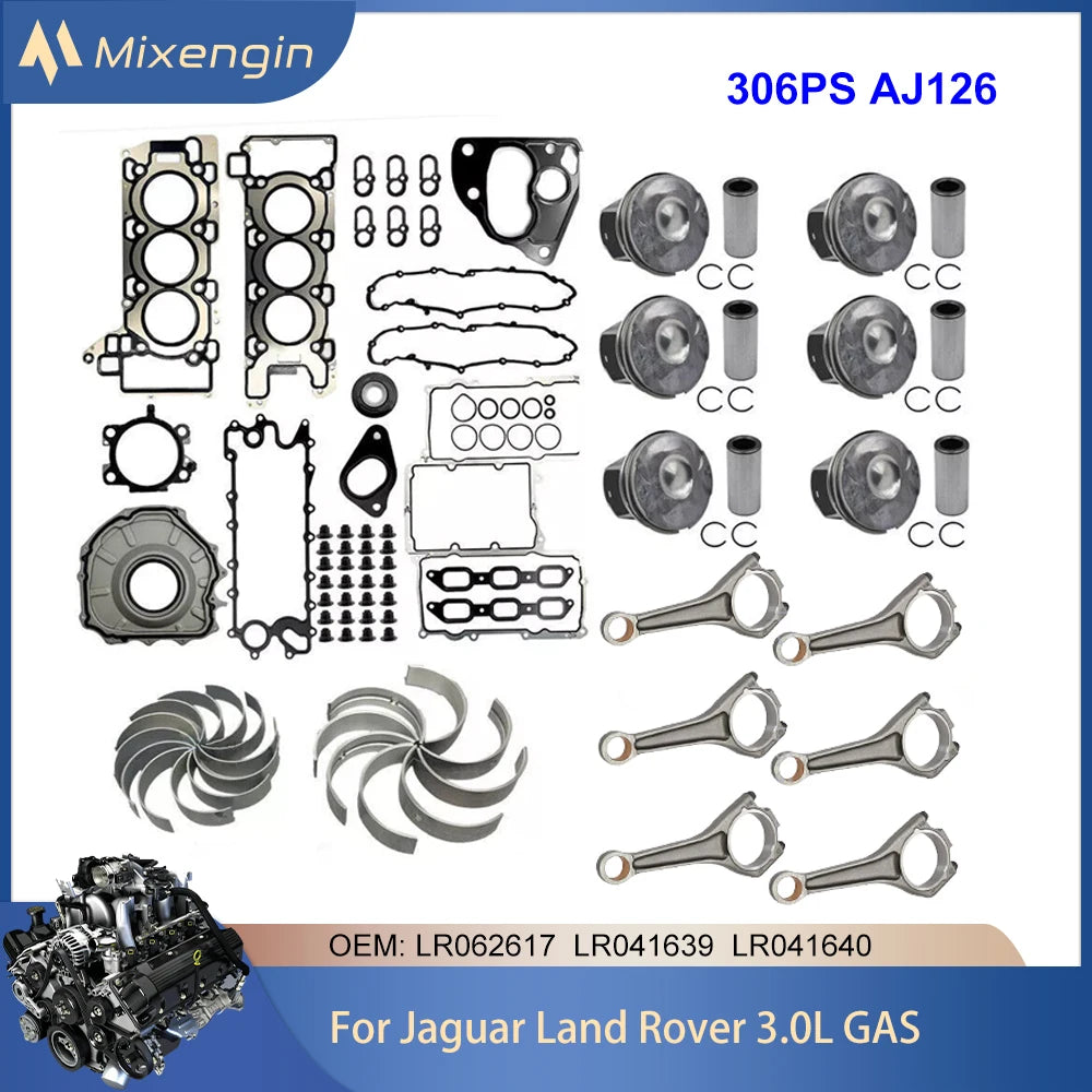 Engine Parts Head Gasket Set Connecting rod Piston Bearing Kit Fit 306PS AJ126 V6 GAS For Jaguar XF XE XJ Land Rover 3.0L 12-21