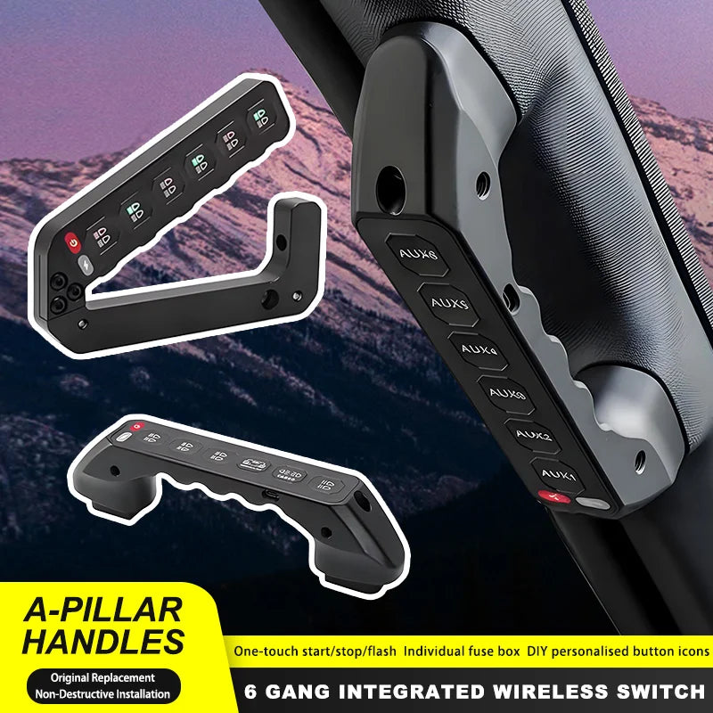 6 Gang A-Pillar Wireless Grab Handle Switch Panel 95A Aluminum for Toyota, HILUX, FJ CRUISER, LAND CRUISER, PRADO, TUNDRA