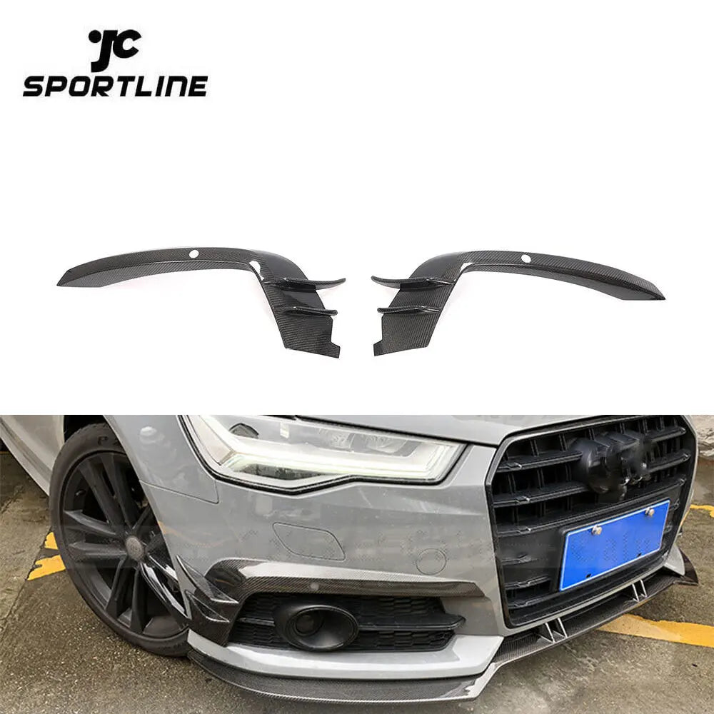 A Style S6 Carbon Fiber Front Bumper Fins Canards Covers For Audi A6 C7 SLINE 2016 - 2018