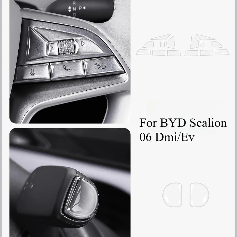 For BYD Sealion 06 Dmi/Ev Steering Wheel Epoxy Button Patch Interior Scratch Resistant Button Protector Automobiles Accessories