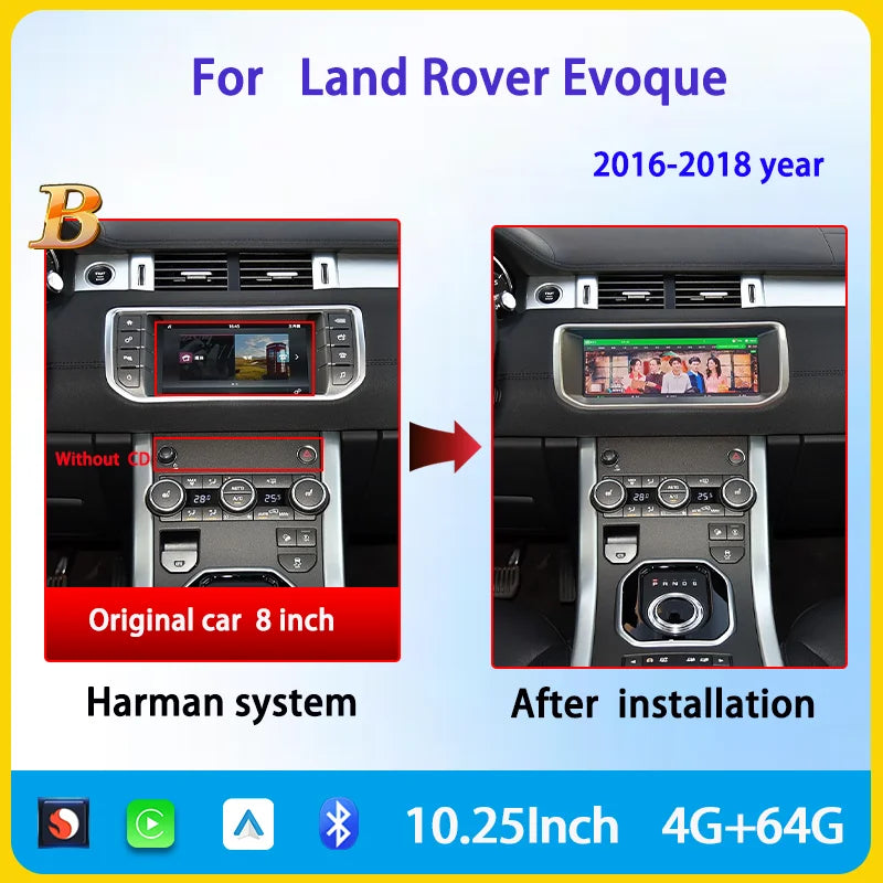 10,25" Odtwarzacz multimedialny Android 13 GPS Radio Bezprzewodowy Carplay i Auto Menu OEM Oryginalne do Range Rover Evoque Vela