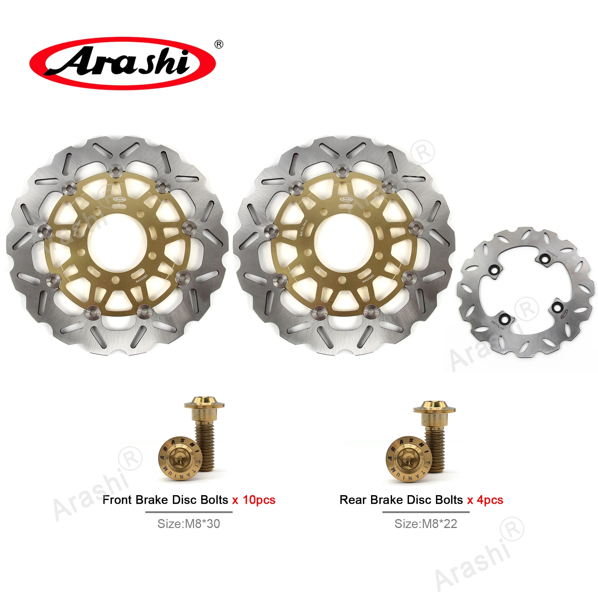 Arashi 1 Set For KAWASAKI ZX6R NINJA 600 2007 2008 2009 2010 2011 2012 2013 2014 2015 CNC Front Rear Brake Disc Rotors ZX-6R