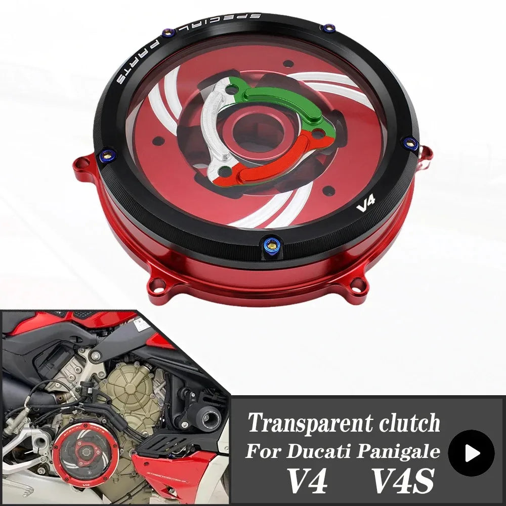 For DUCATI Panigale V4 1100 2018-2023 V4S 18-23 Clutch Transparent Engine Side Protection Cover Refitted Aluminum