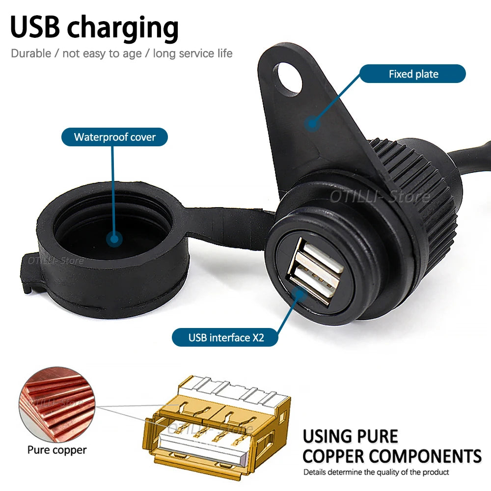 Motorcycle Double USB Socket For Yamaha MT-07 MT-09 SP Tracer 900 FZ-09 FZ-07 Tracer XSR 700 12V DV Outlet Converter USB Adapter