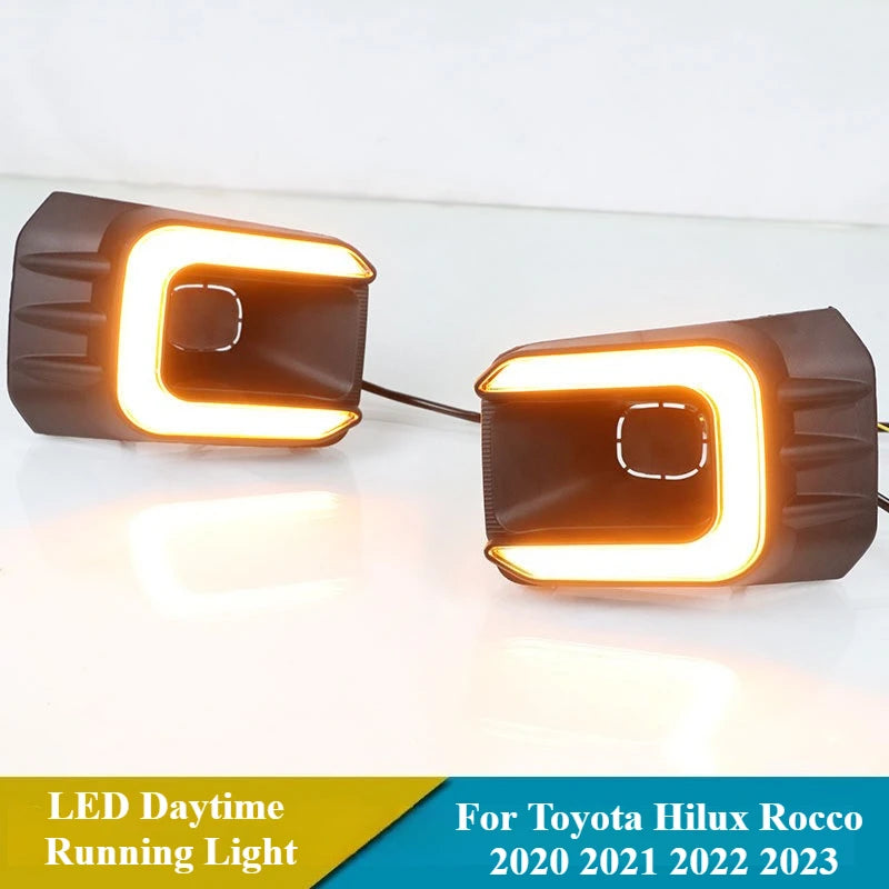 Car LED Daytime Running Light Yellow Dynamic Turn Signal DRL 12V Daylight Fog Lamp Modified For Toyota Hilux 2020 2021 2022 2023