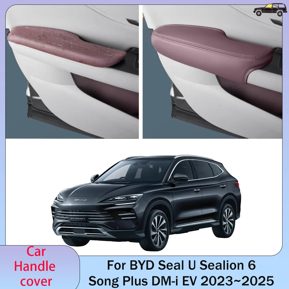 For BYD Seal U Sealion 6 Song Plus DM-i EV 2023~2025 2024 LHD Car Inner Door Handle Leather Protective Cover Interior Accessorie