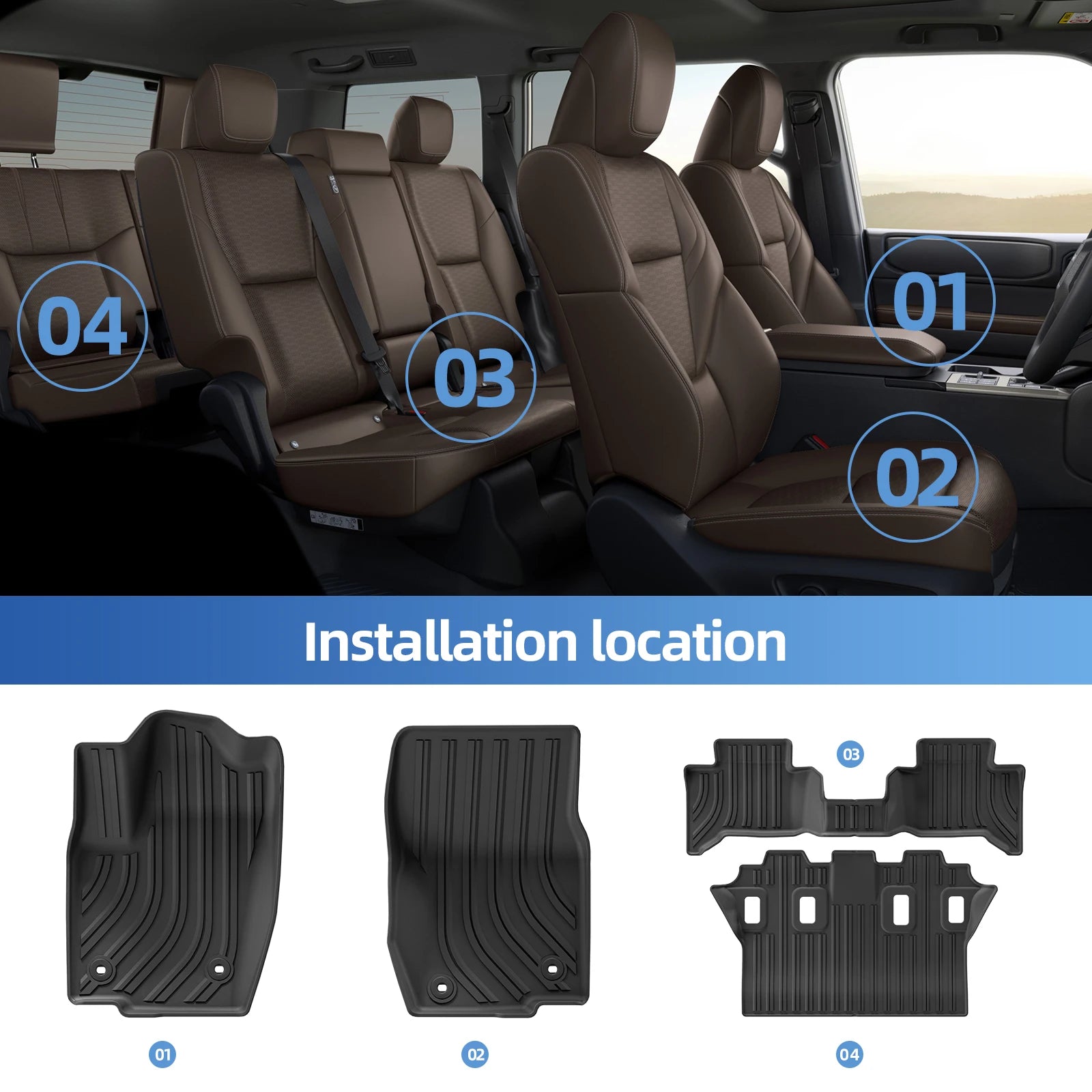 for Toyota Land Cruiser Prado LC250 2024-2025 Car Floor Mats Protective Mat 7 Seats Cargo Liner Trunk Pad Fit For Left Rudder