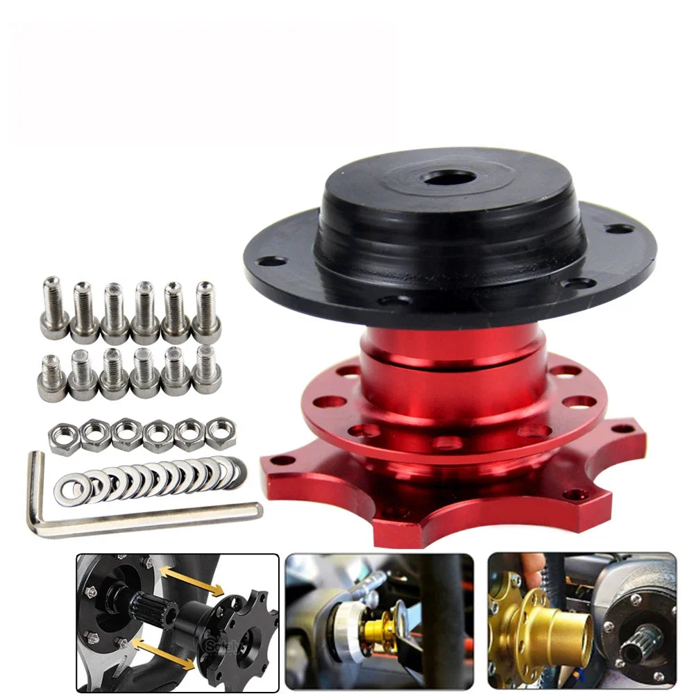 Universal 6 Hole Design Steering Wheel Hub Adapter Quick Release Boss Kit for Auto Modification，Connection Base Quick Release