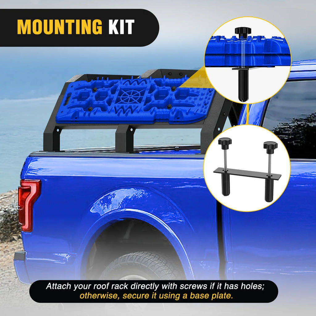 Nilight Recovery Off-road Traction Boards with Jack Lift Base Emergency Tire Ladder Mats For 4WD 4X4 Mud Sand Snow with 2PCS Mounting kit Carry Bag 2 leashes (Blue/black)